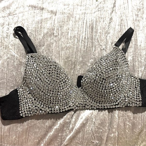Hot & Delicious Size Medium Black and Silver Crystal Bra Bustier Beautiful 😍 - Picture 1 of 6